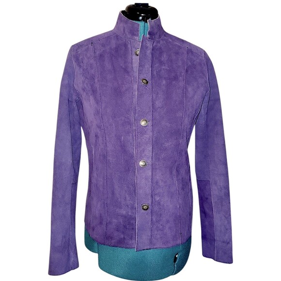 CHICO'S Reversable Purple Suede Black Leather Blazer Jacket M? - Picture 1 of 6